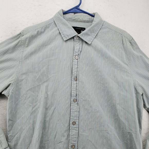 Calvin Klein Shirt Men's Long Sleeve Casual Button Up Oxford Striped Blue Large - Picture 7 of 12